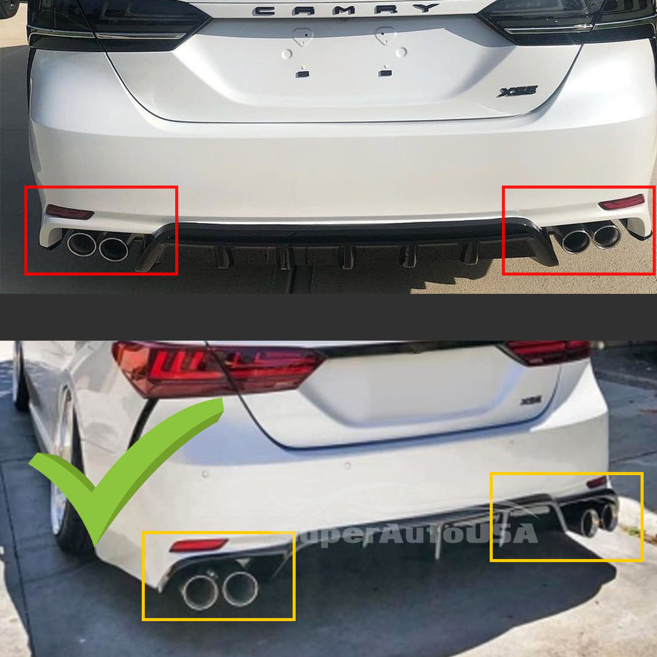 Ajuste 2018-2022 Toyota Camry TRD estilo negro parachoques trasero alerón difusor inferior y divisores - 0