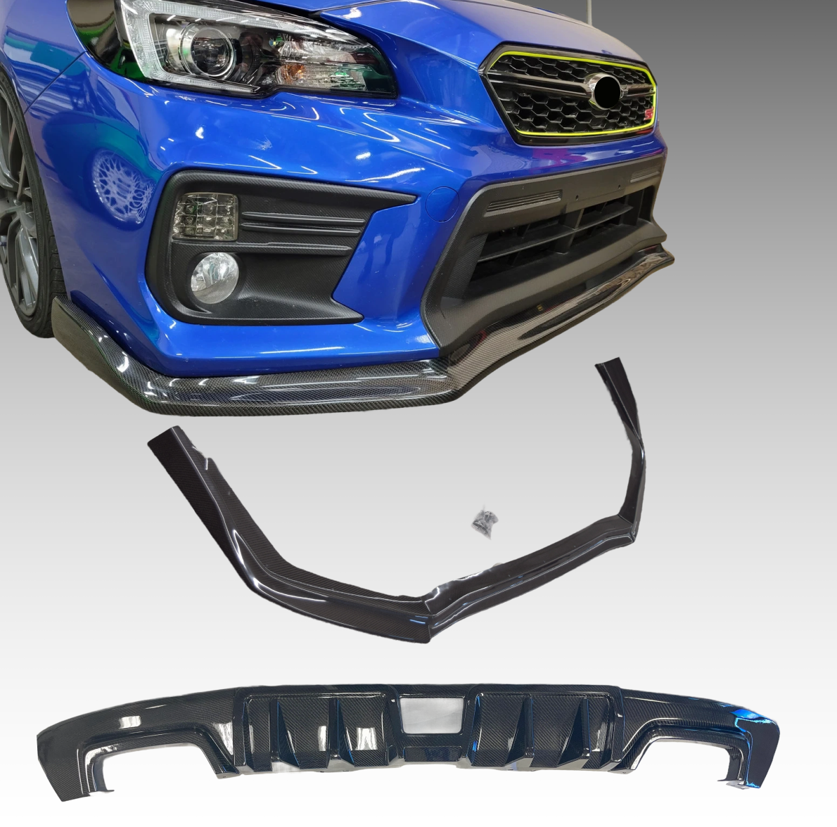 Fit 2015-2021 Subaru Impreza WRX STI Front Splitter & Rear Diffusers Set Real Carbon Fiber-1