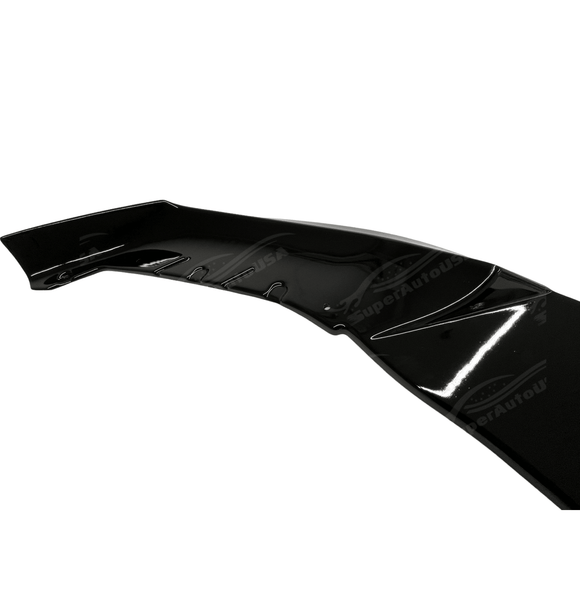 Artistic angle of the Fit 2021-2024 BMW 5 Series G30 with its Gloss Black Front Bumper Lip Spoiler, highlighting the blend of style and functionality.