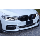 Close-up of the Fit 2017-2020 BMW 5 Series G30 LCI M Sport Gloss Black Front Bumper Lip Spoiler, highlighting the front spoiler lip splitter's elegant contours.
