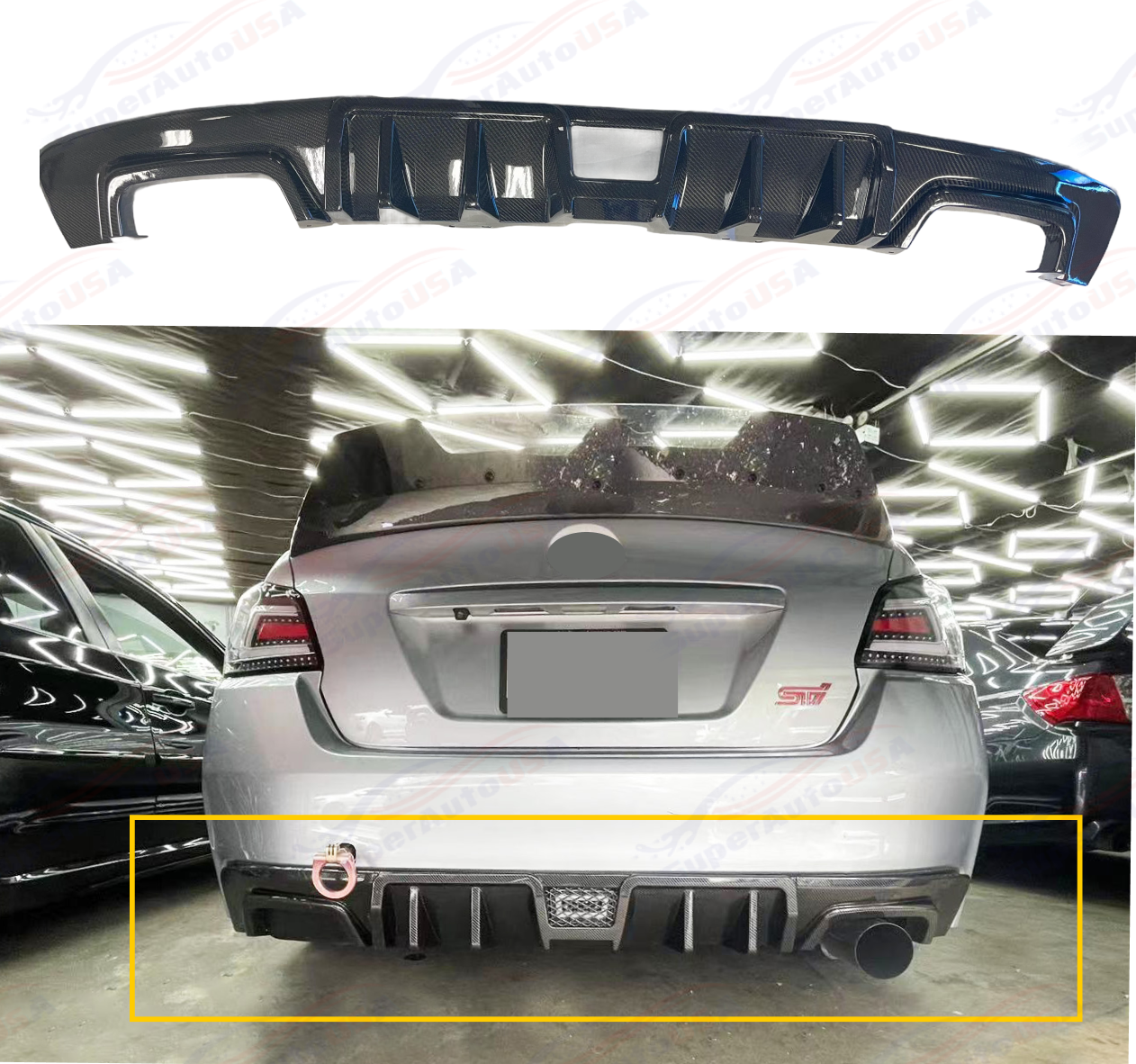 Carbon Fiber Front Splitter & Rear Diffusers Set Fit 2015-2021 Subaru Impreza WRX STI