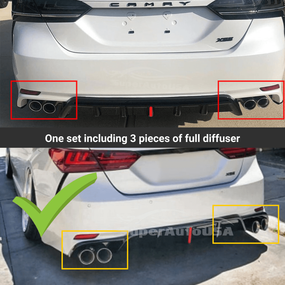 Elegant look of the Toyota Camry fitted with a Rear Diffuser & Corner Splitters, featuring aero kit components for superior aerodynamics.