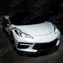 Full front view of a 2021 Corvette C8 with carbon fiber LED DRL bezel insert