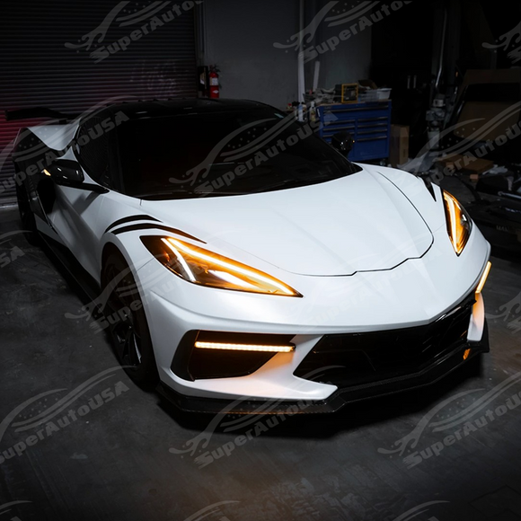 Rear view of the uninstalled carbon fiber LED DRL bezel showing wiring