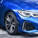 Elegant and powerful appearance of the 2019-2022 BMW 3 Series G20 with Gloss Black Front Side Splitter Canard Fins, enhancing both performance and look