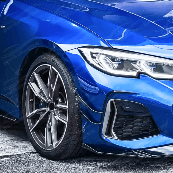 Elegant and powerful appearance of the 2019-2022 BMW 3 Series G20 with Gloss Black Front Side Splitter Canard Fins, enhancing both performance and look