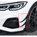Detailed shot of the Gloss Black Front Side Splitter Canard Fins on the 2019-2022 BMW 3 Series G20, focusing on the quality and fitment