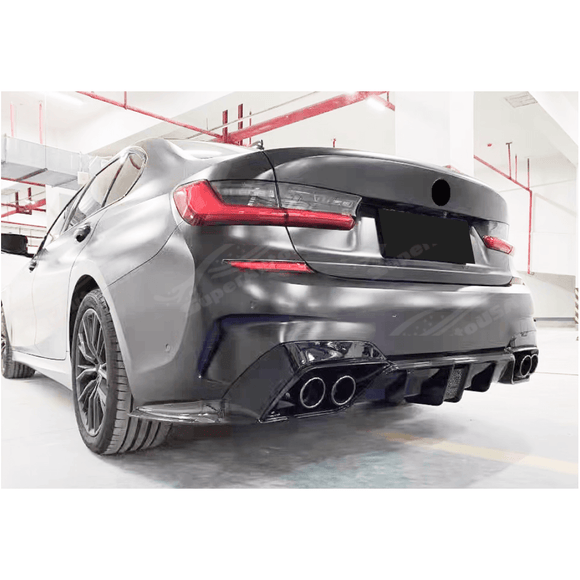 Fits 2019-2022 BMW G20 Gloss Black Rear Diffuser with LED Break Light & Corner Splitters
