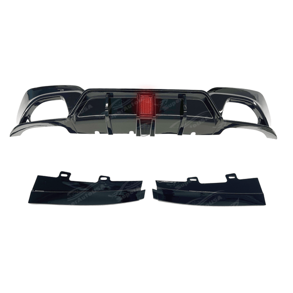 Fits 2019-2022 BMW G20 Gloss Black Rear Diffuser with LED Break Light & Corner Splitters