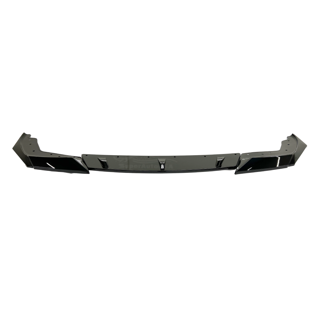 Lower Front Air Dam Chin Splitter Kit in Gloss Black on BMW 3 Series G20, providing a sporty upgrade and improved air management for 2019 models