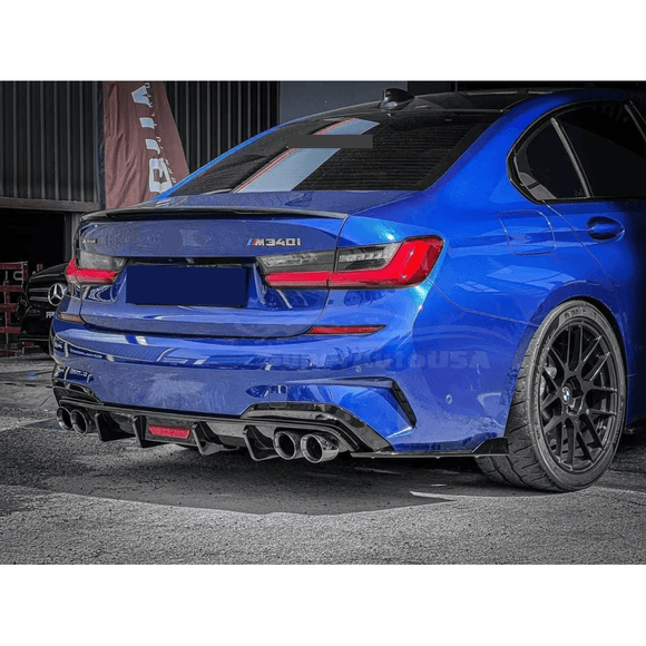 2019 BMW 3 Series G20 featuring a sleek Rear Body Splitter and Gloss Black Rear Diffuser, designed to improve airflow and vehicle stability