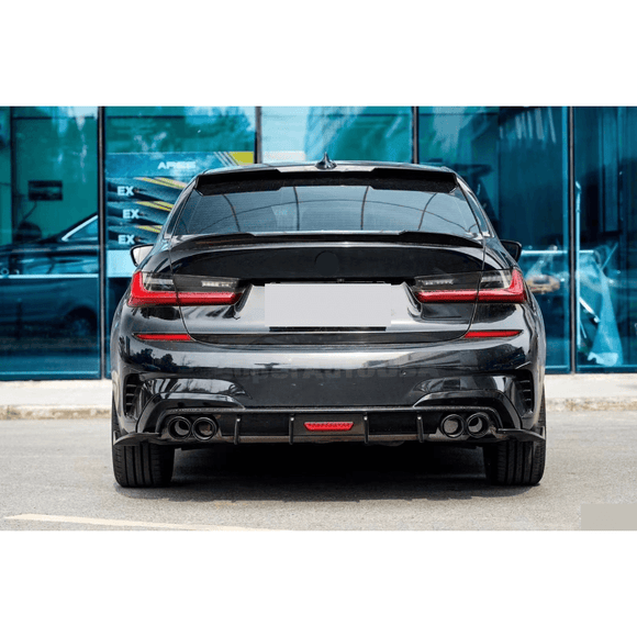 Fits 2019-2022 BMW 3 Series G20 Gloss Black Rear Diffuser with Rear Corner Splitter