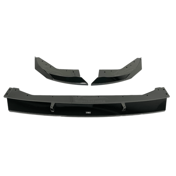 Close-up of the Gloss Black Front Spoiler installed on a BMW 3 Series G20 LCI, offering a sleek and aggressive look for the 2023-2024 models