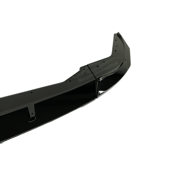 Elegant Front Spoiler in Car on a 2023-2024 BMW 3 Series G20 LCI in gloss black, highlighting its streamlined design and enhanced aerodynamics