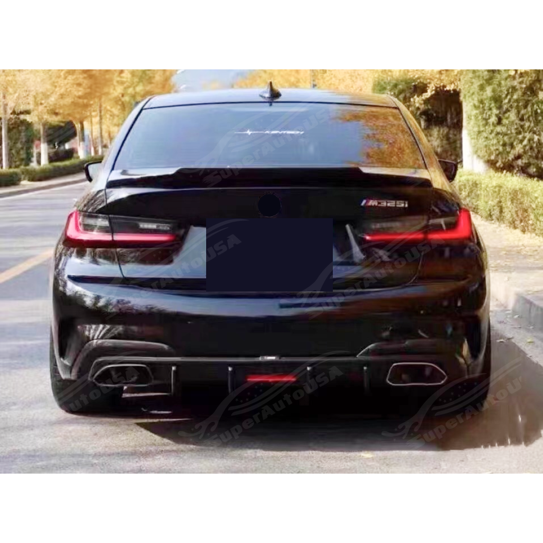 Rear Spoiler Car enhancement on a 2019-2024 BMW 3-Series G20, featuring a Gloss Black Wing that complements the sedan’s luxurious styling