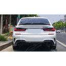Added-On-Rear-Trunk-Spoiler-Wing in Gloss Black on BMW 3-Series G20, providing a sporty upgrade and improved air management for 2019 models