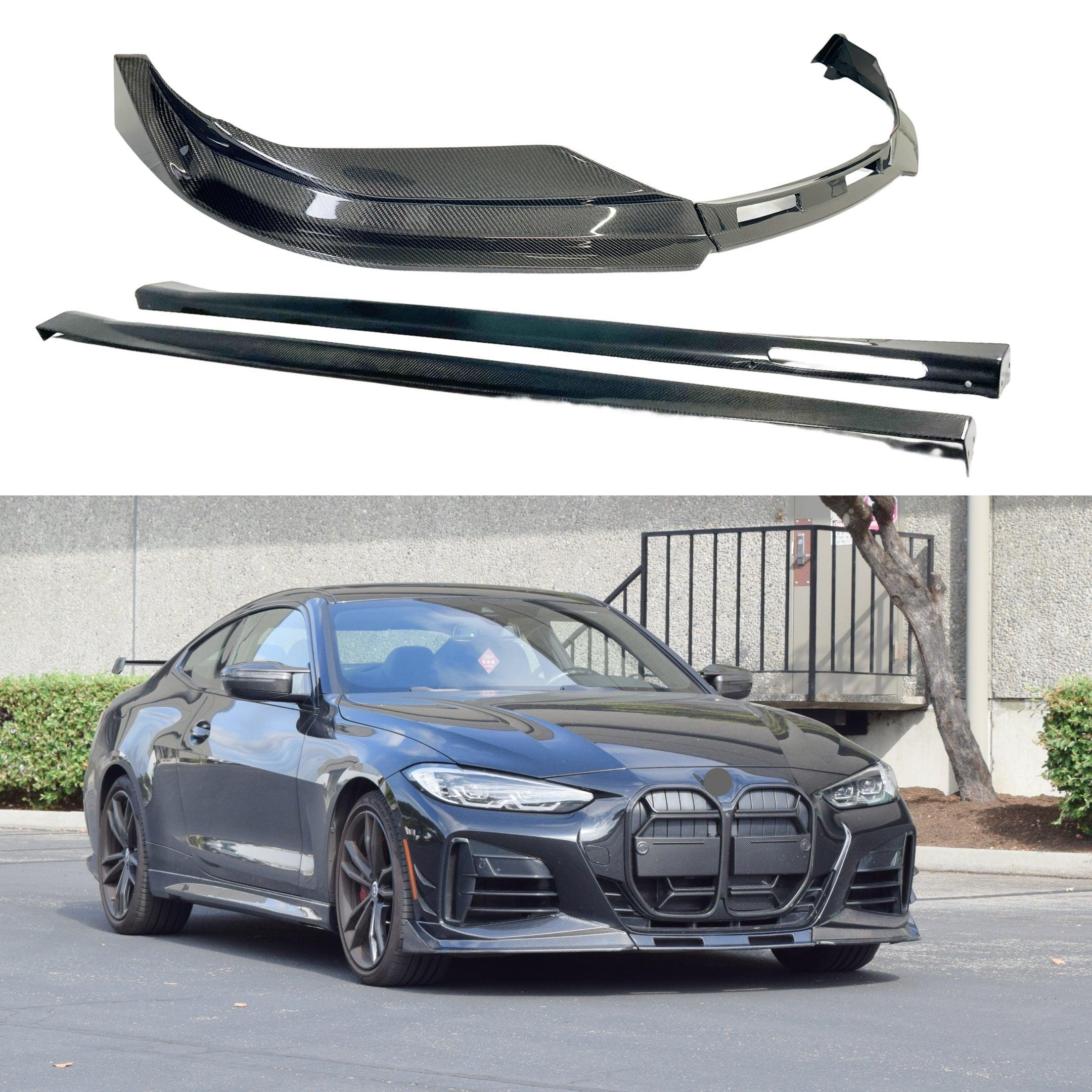 Fits 2021-2025 BMW G22/G23 430i/M440i 4 Series CSL Style Real Carbon Fiber Side Skirt Front Lip