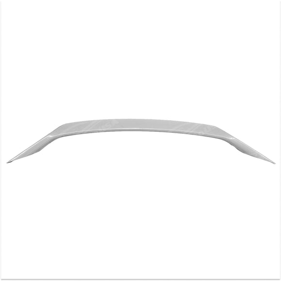 Impactful rear perspective of the Kia Stinger 2018-2023 with its Ceramic Silver Metallic Scorpion GT Style Rear Trunk Spoiler, underlining the car’s enhanced aerodynamics.