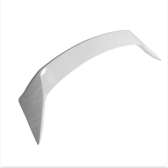 Rear view of the Fits Kia Stinger 2018-2023 equipped with the Ceramic Silver Metallic Scorpion GT Style Rear Trunk Lid Wing Spoiler, displaying an aggressive profile