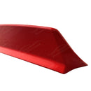 Front quarter view of the WRX STI 2022-2024 with its Ducktail Wing Spoiler in Ignition Red, highlighting the aerodynamic enhancements and sporty flair.