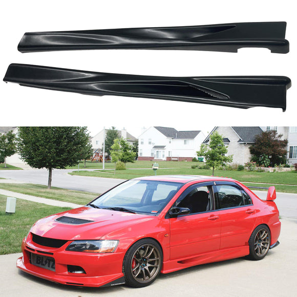 2001 2002 2003 2007 2005 2006 2007 Mitsubishi Lancer Evolution EVO 7 8 9 showcasing Black Side Skirts as part of the Side Body Skirts Kit, enhancing the vehicle's sporty contour and street presence