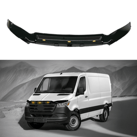 Fits 2019-2024 Mercedes Benz Sprinter W907 Black w/LED Hood Bug Deflector
