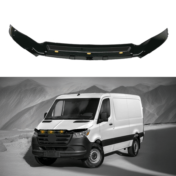 Fits 2019-2024 Mercedes Benz Sprinter W907 Black w/LED Hood Bug Deflector