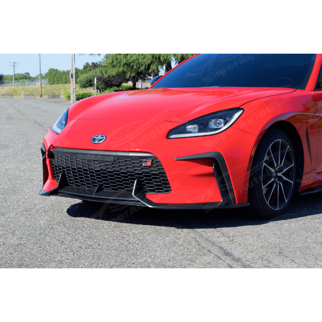 Front Corner Splitter in Black PU on a 2024 Toyota GR86, enhancing the front profile with a sharp, modern look