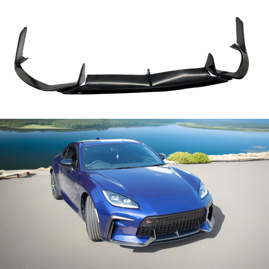 Black PU Front Bumper Lip Spoiler on 2022-2024 Toyota GR86, enhancing the car's aerodynamics and sporty profile