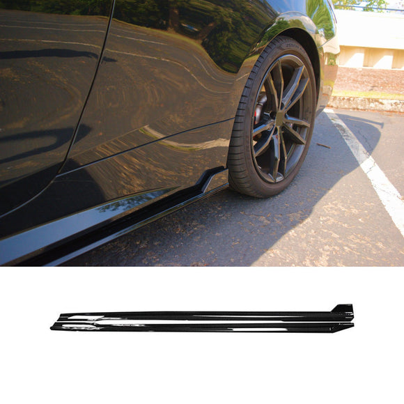 Installation view of side under skirt on 2021-2024 BMW 4 Series G26, highlighting the precision fit of the car skirt in gloss black.