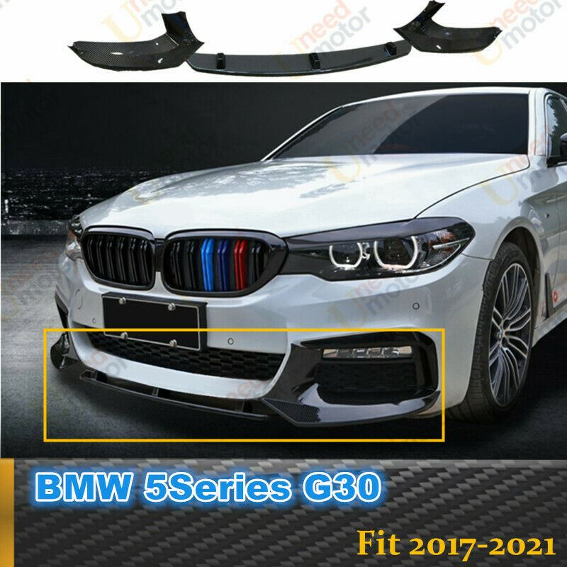 Fit 2017-2020 BMW G30 5 Series M Sport Front Bumper Lip Spoiler (Carbon Fiber Print)
