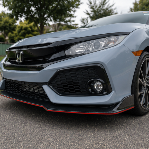 2017-2021 Honda Civic Hatchback - Front Bumper Lip - Carbon Print w/ Red Trim