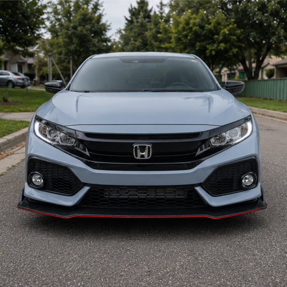 2017-2021 Honda Civic Hatchback - Front Bumper Lip - Carbon Print w/ Red Trim