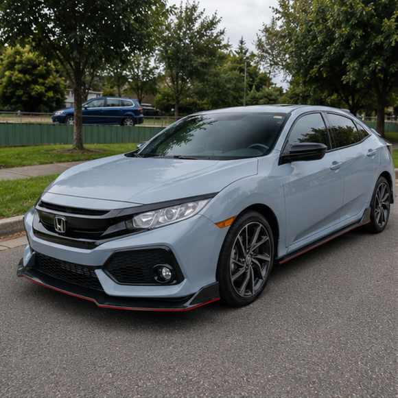 2017-2021 Honda Civic Hatchback - Front Bumper Lip - Carbon Print w/ Red Trim