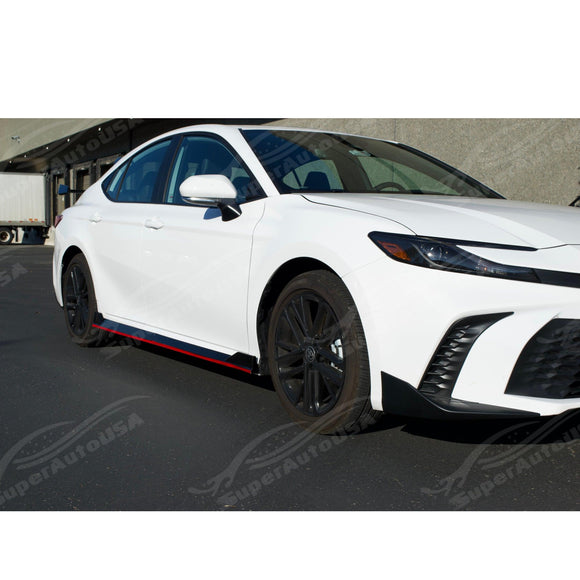 2025 Toyota Camry Gloss Black Side Skirt Extensions with Red Trim
