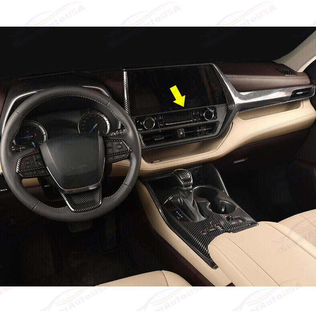 For Toyota Highlander 2020-24 Carbon Fiber Print Central Button Control Panel Trim