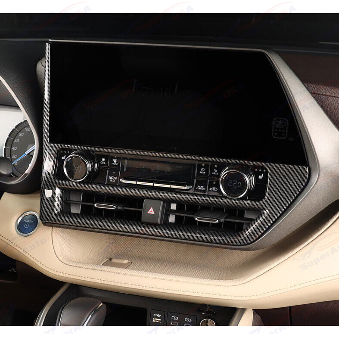 For Toyota Highlander 2020-24 Carbon Fiber Print Central Button Control Panel Trim