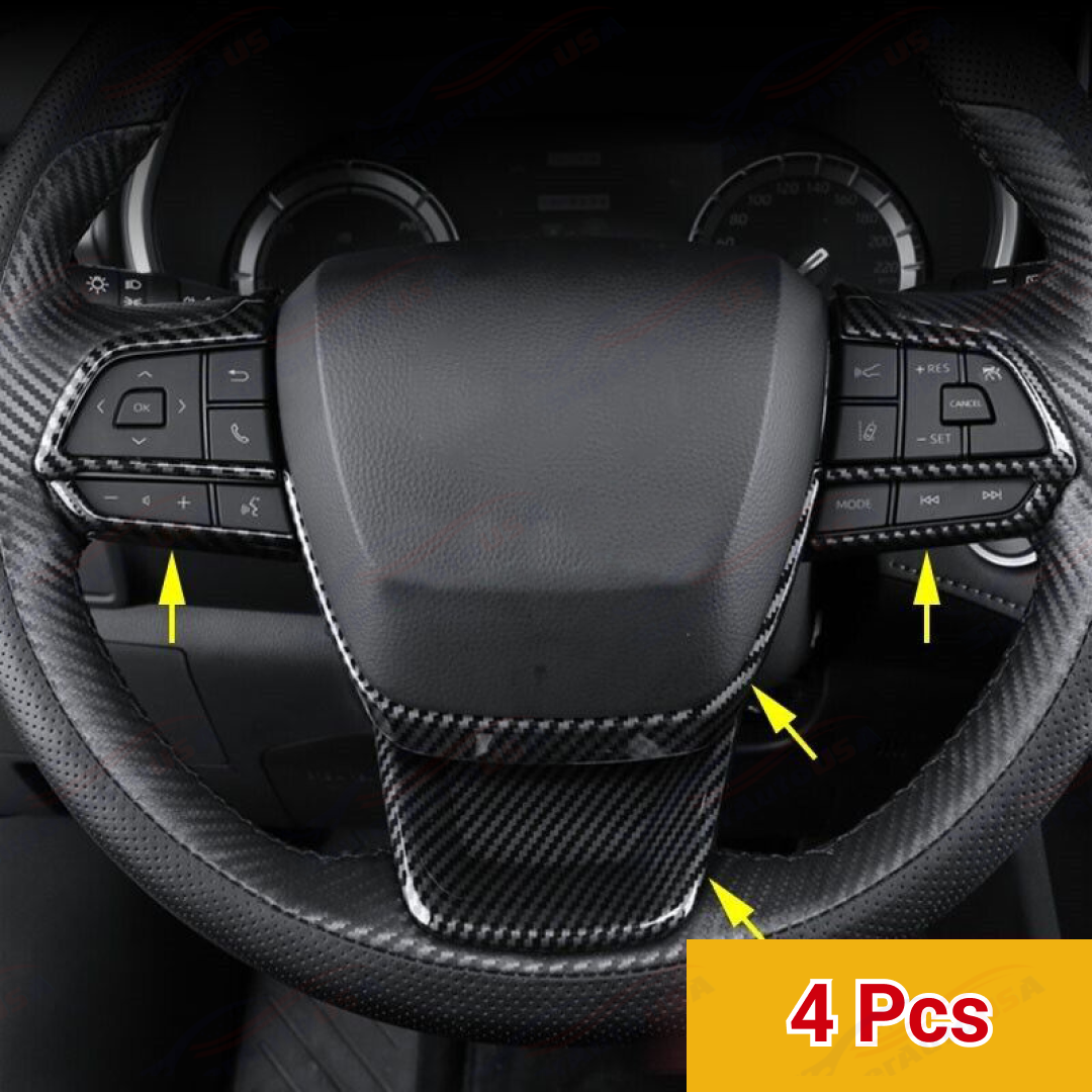 Fits Toyota Highlander 20-24 Carbon Fiber Print Steering Wheel Control Panel Cover Trim - 0
