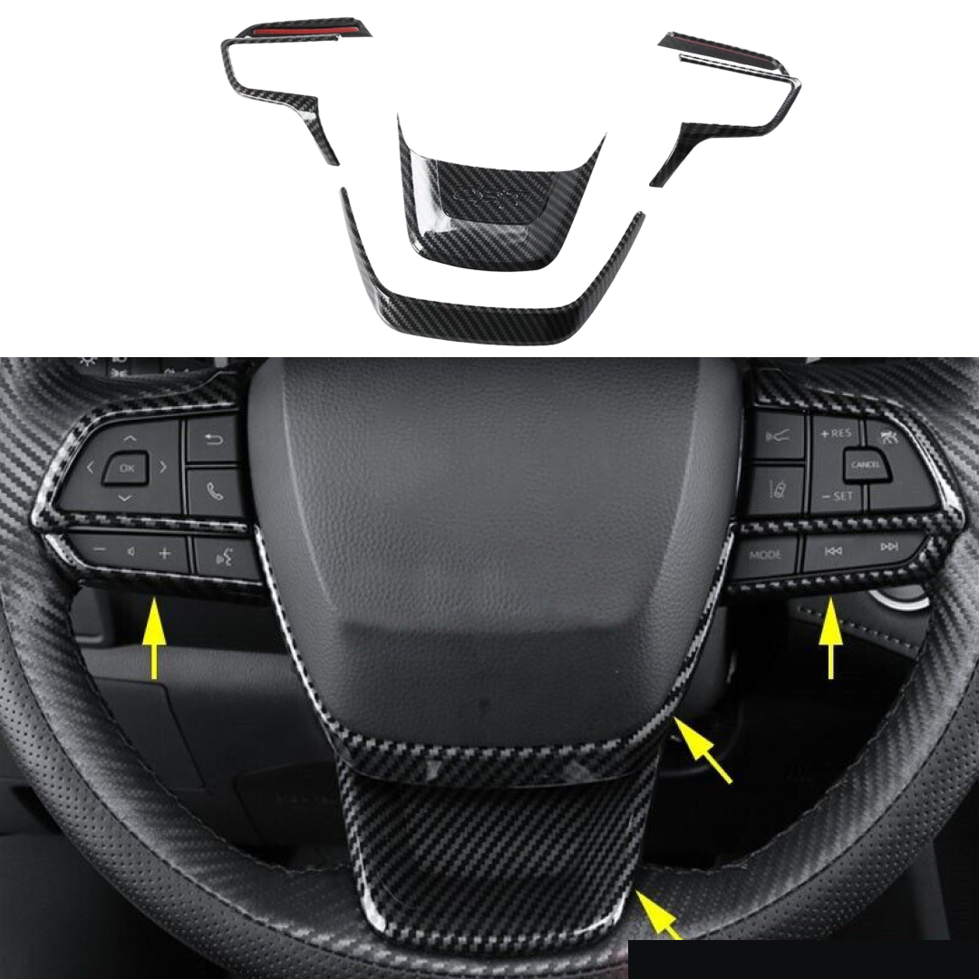 Fits Toyota Highlander 20-24 Carbon Fiber Print Steering Wheel Control Panel Cover Trim