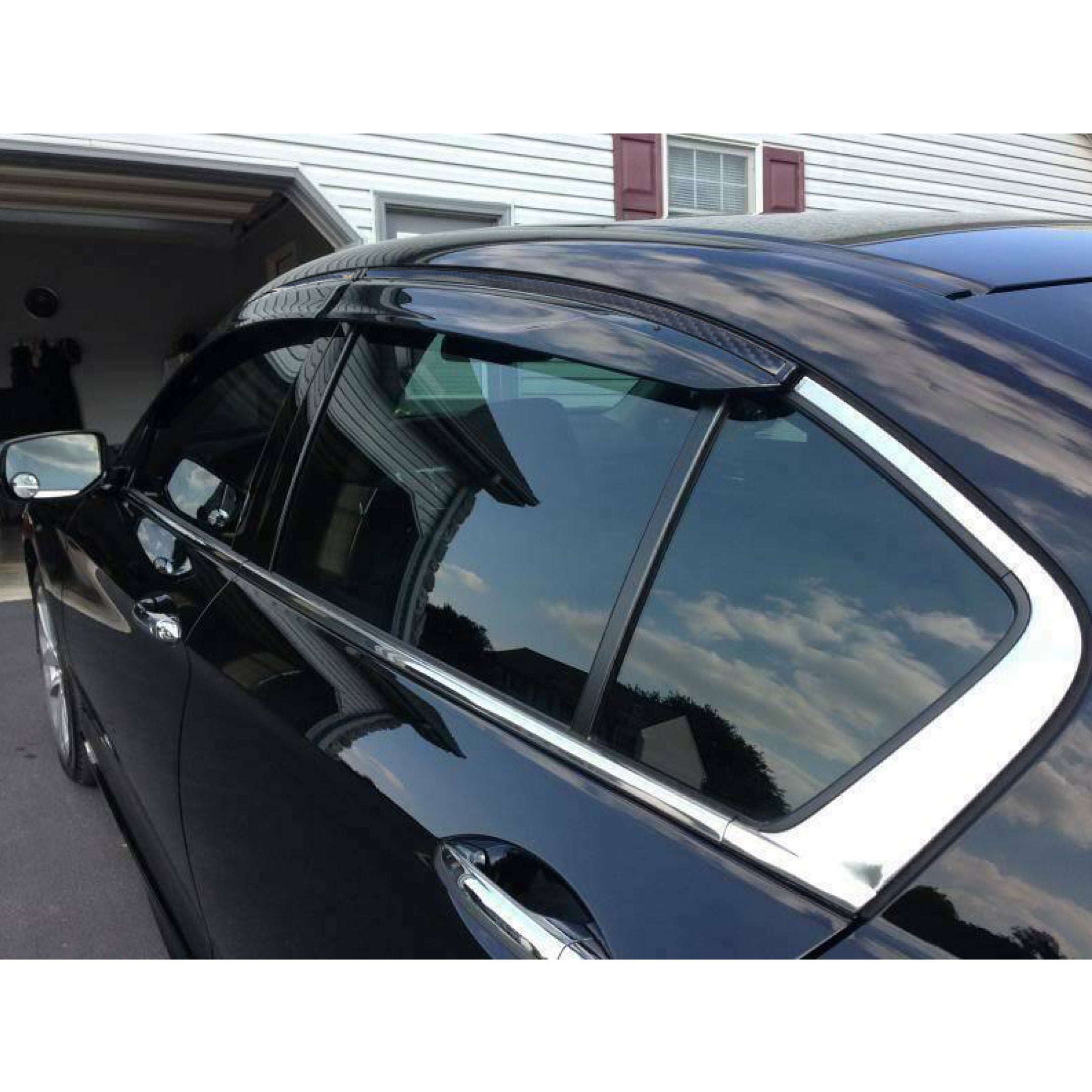 Fits 07-15 Infiniti G25 G35 G37 Q40 Window Visors Sun Guard Shade Deflector w/ Carbon paint Trims - 0