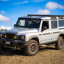 Close-up showing the robust anti-theft locking end caps on the utility roof cross bars.