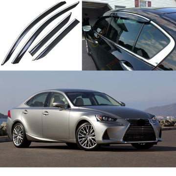 Se adapta a Lexus IS200t 250 300 350 2014-20, viseras de ventilación de ventana con molduras cromadas y protectores contra el viento