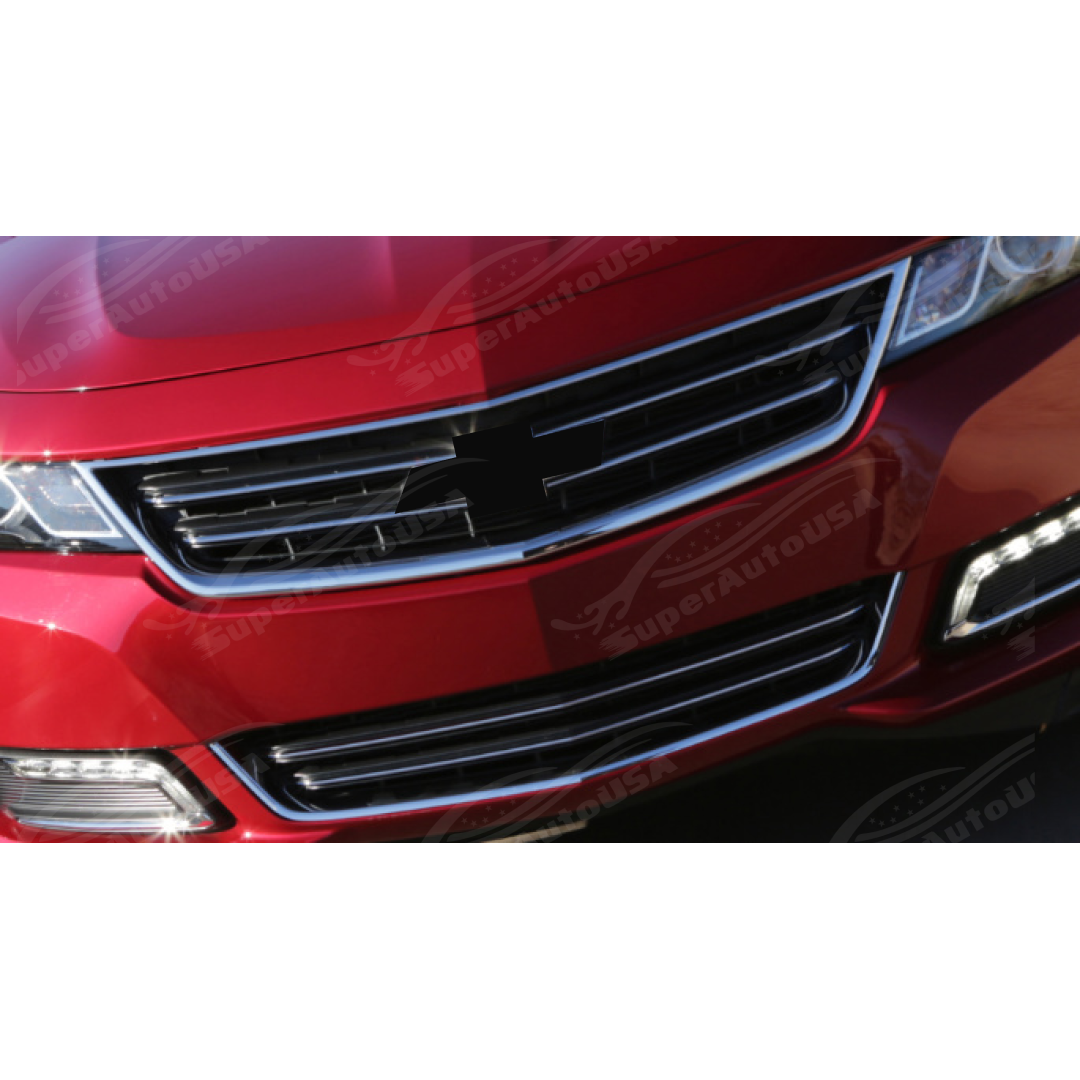 Chrome trim front upper and lower grille set for Chevrolet Impala model years 2014-2020