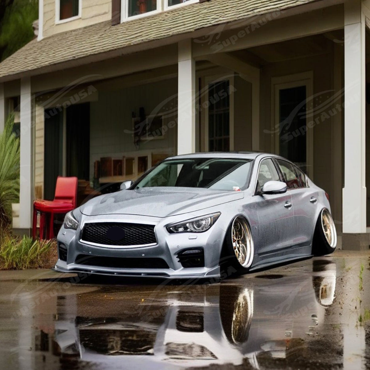 Q50 Front Front Splitter Lip Spoiler Lower Bumper Lip Gloss Black Fit 2018-2022 ...