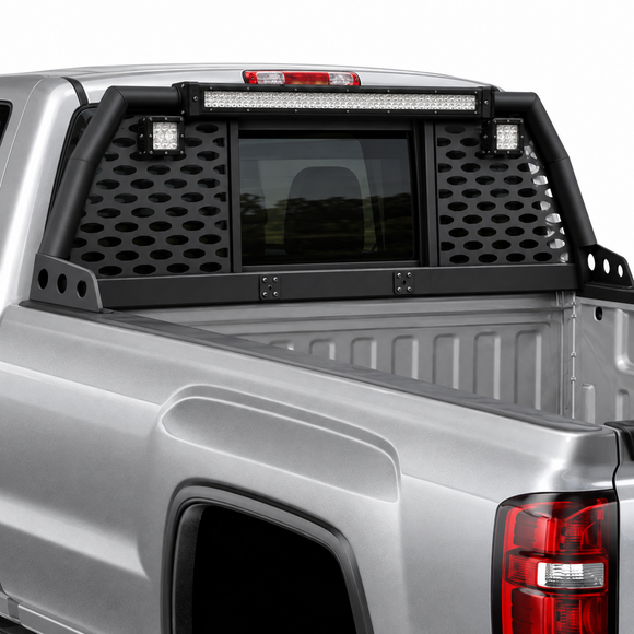 Aggressive overland chase rack styling mounted on a Jeep Gladiator Rubicon on a rocky trail