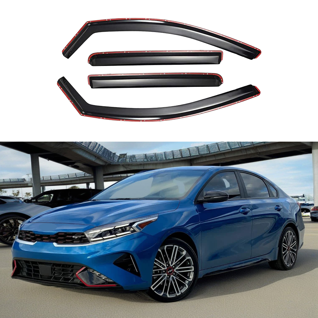 In-Channel Vent Window Visors on Fits 2019-2025 Kia Forte, offering rain protection and shade while maintaining fresh air flow