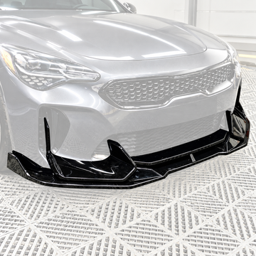 SuperAutoUSA AD style polyurethane front lower bumper lip splitter installed on a 2018-2023 Kia Stinger GT