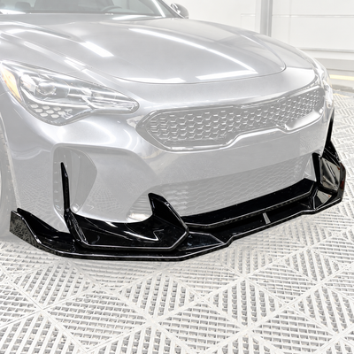 SuperAutoUSA AD style polyurethane front lower bumper lip splitter installed on a 2018-2023 Kia Stinger GT