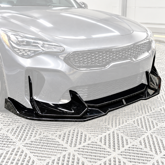 SuperAutoUSA AD style polyurethane front lower bumper lip splitter installed on a 2018-2023 Kia Stinger GT