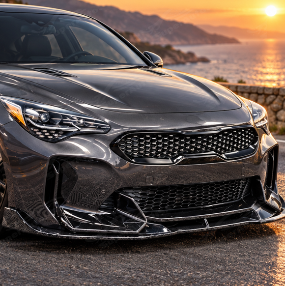 Close-up view showing precision 3D contour alignment along the factory Kia Stinger lower valance